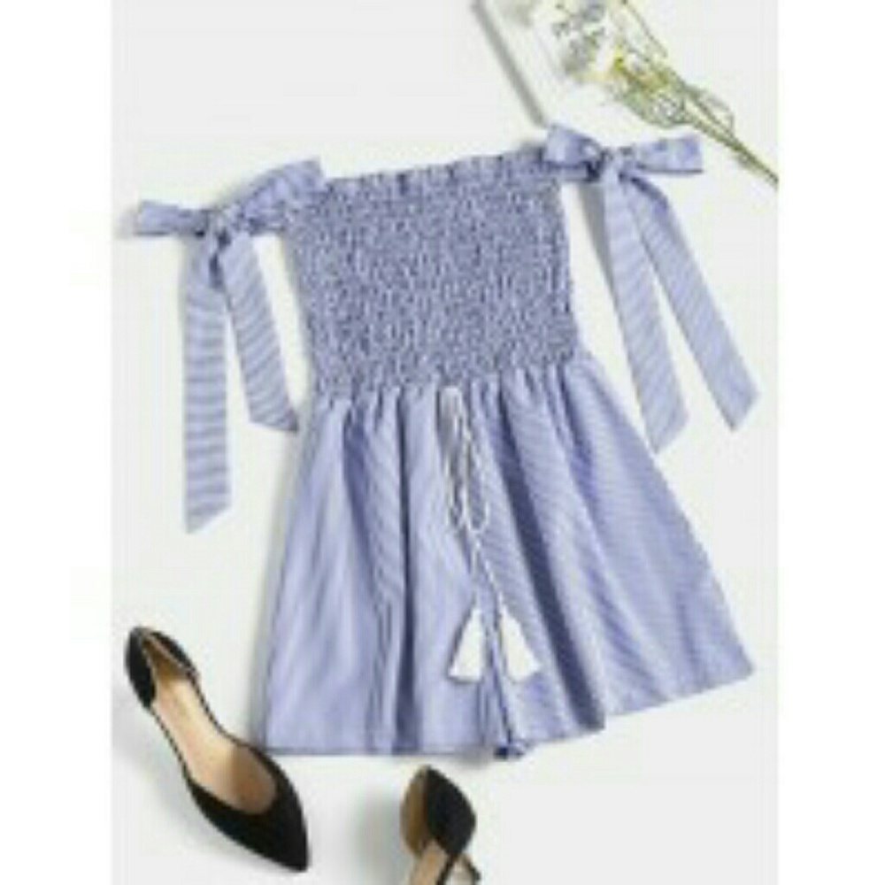 Zaful Blueberry Smoked Striped Cute Romper